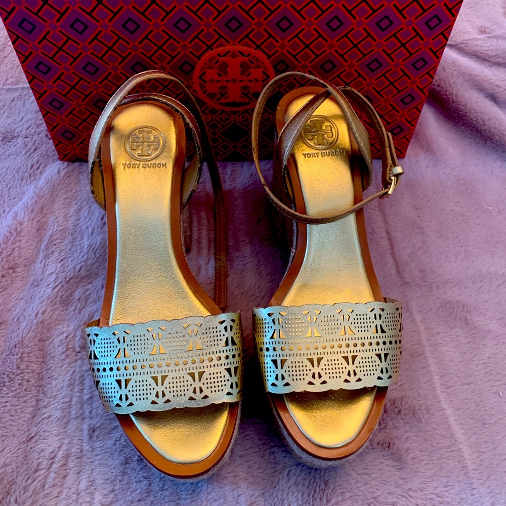 Tory Burch Gold Platform Espadrille